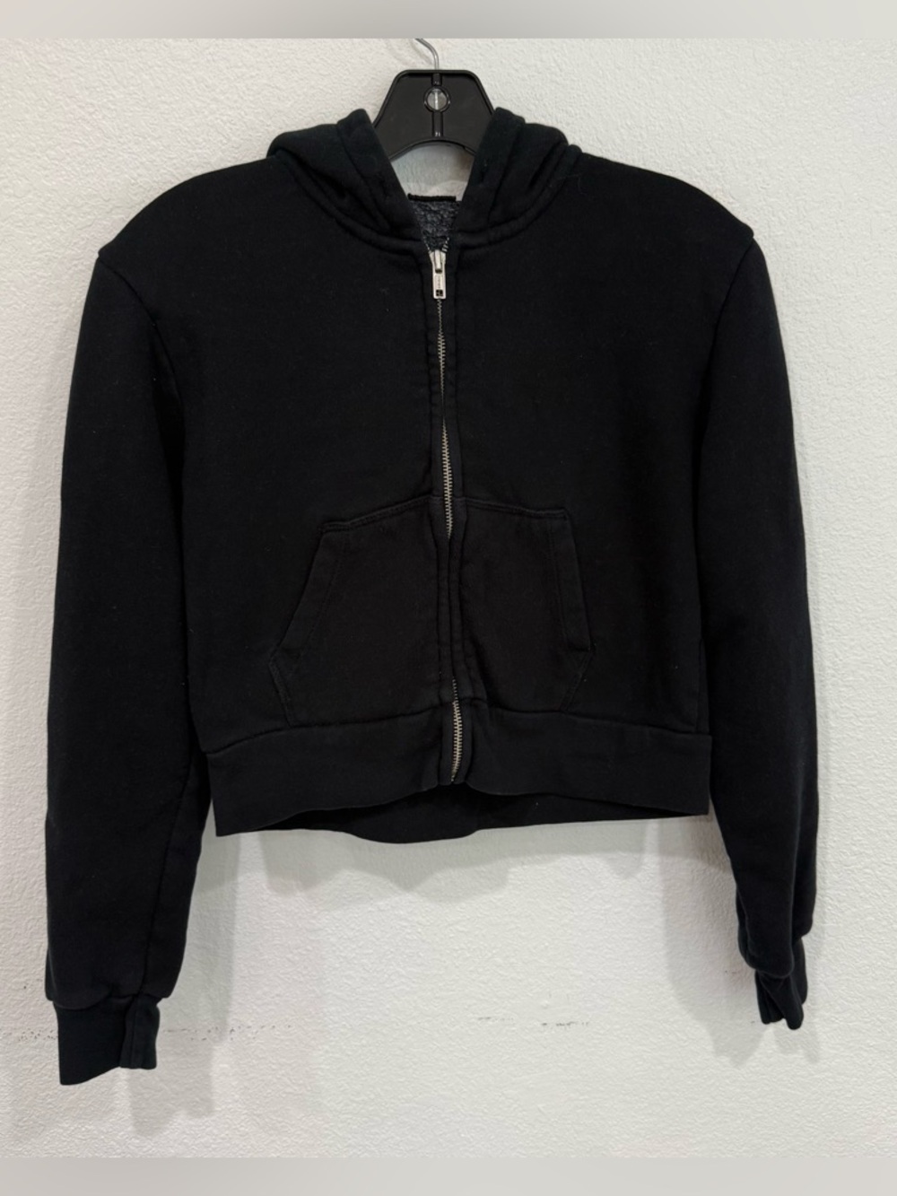 John Galt Cropped Zip Up Black Hoodie Size XS/S
